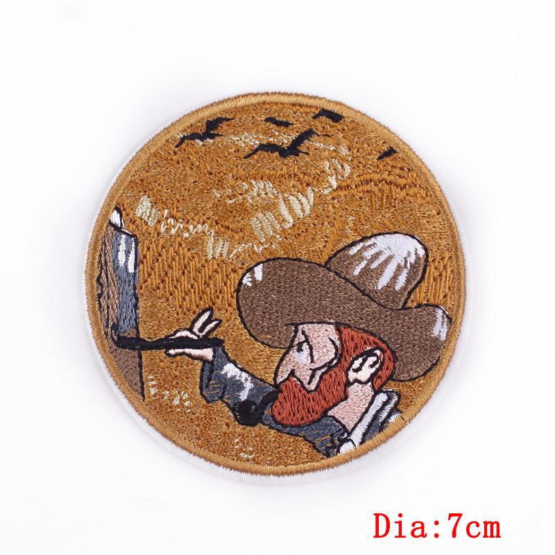 Van Gogh's Art Applique Iron On Patches On Clothes Cartoon Waves Starry Sky Embroidered Patches For Clothing Decorate Stickers