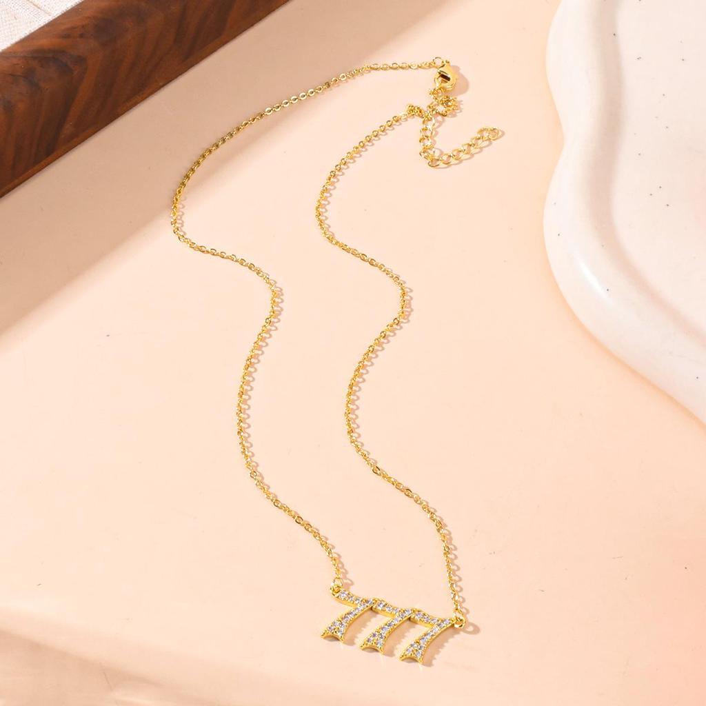 Gold 777 Diamond-Inlaid Necklace for Women - Versatile Clavicle Chain Pendant Jewelry