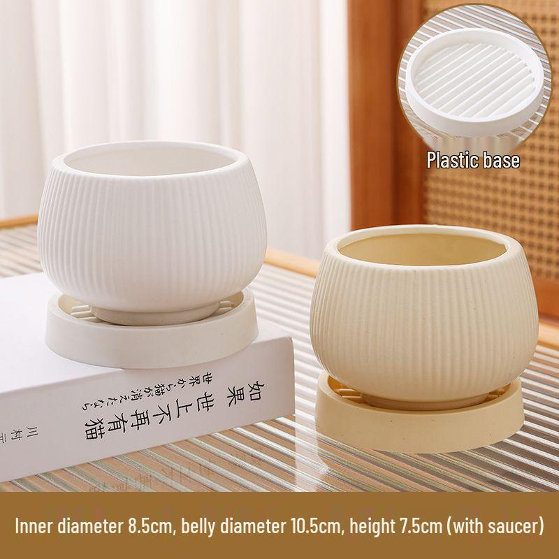 Ceramic Flower Pot with Tray for Orchids and Succulents