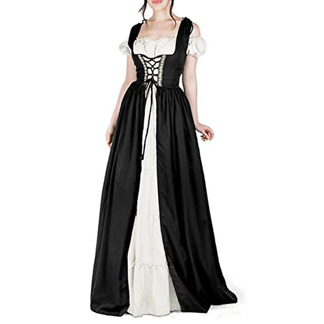 Medieval Themed Costume Dress With Linen Blend Fabric And Flared Skirt For Cosplayers And Enthusiasts