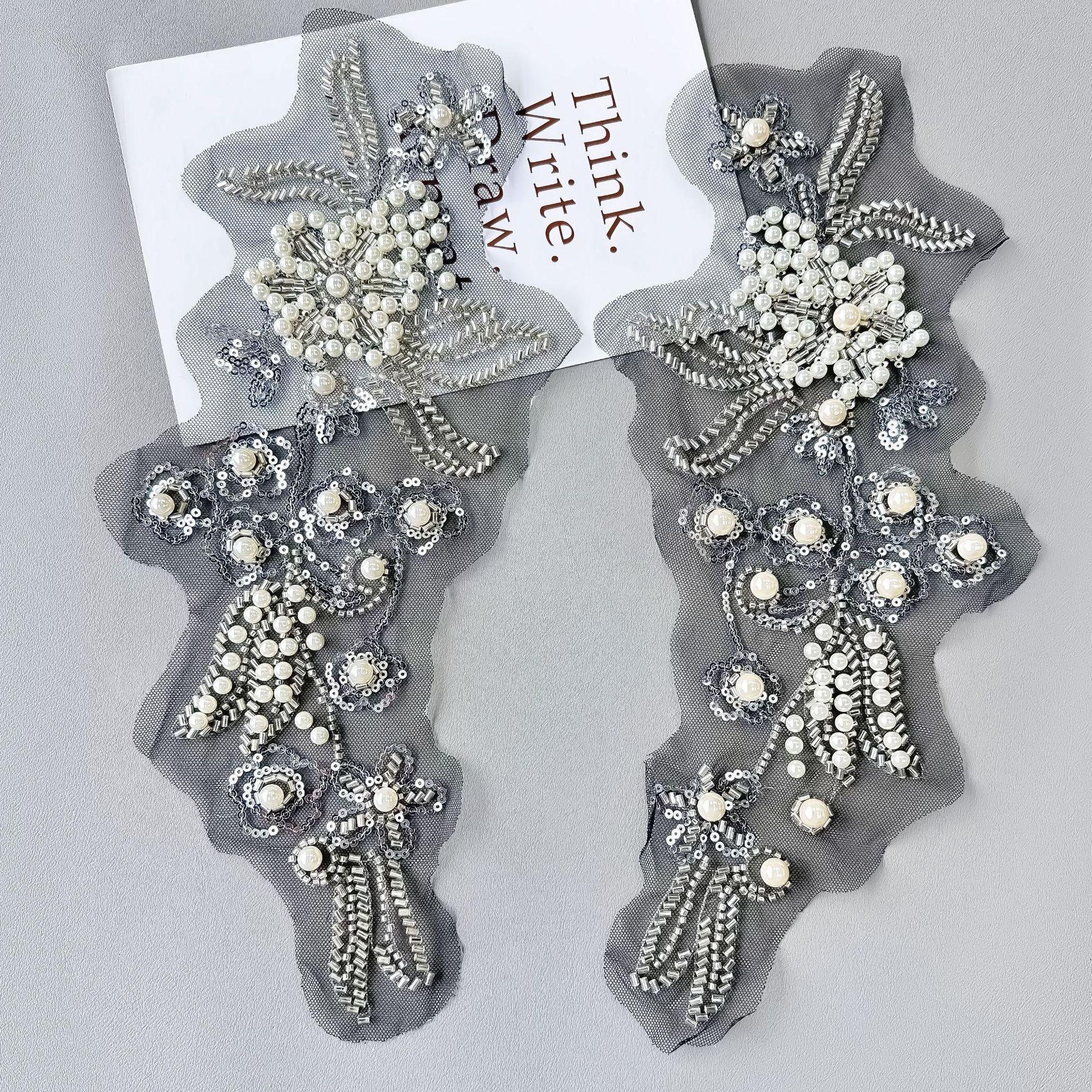 

Кружевная вышивка бисером Пара цветочных воротников Украшение свадебного платья Свадебный головной убор Сделай сам Пришивные аппликации Аксессуары