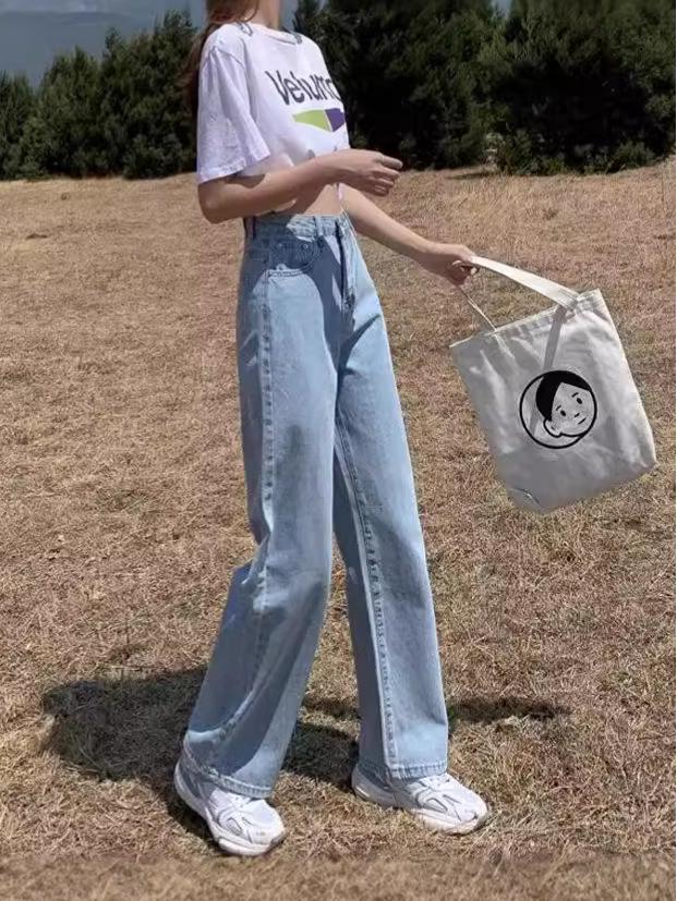 Women's High-Waisted Wide-Leg Jeans, 2024 Collection: Slimming, Versatile, Straight-Leg, Floor-Length, on-Trend Spring/Summer/Autumn Styles