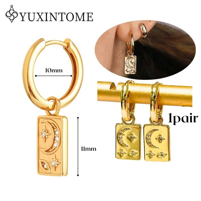 YUXINTOME 925 Silver Ear Needle Zircon Hoop gold Earrings For Women Square Plate Pendant Cutout Heart Earrings Fashion Jewelry