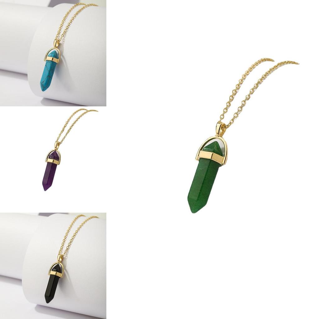 Elegant Geometric Alloy Pendant Necklace With Colorful Natural Stones For All Occasions