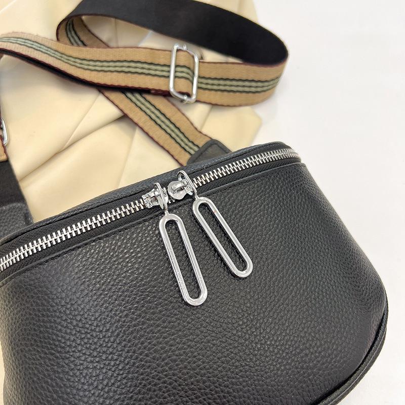 Women's Genuine Leather Saddle Crossbody Bag, 2025 Style, Double Zipper, Top Layer Cowhide, Small Shoulder Bag.