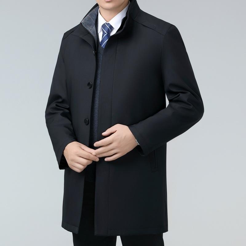 Middle-aged men's windbreaker winter mid-length dad casual cadre coat removable wool liner stand-up collar top