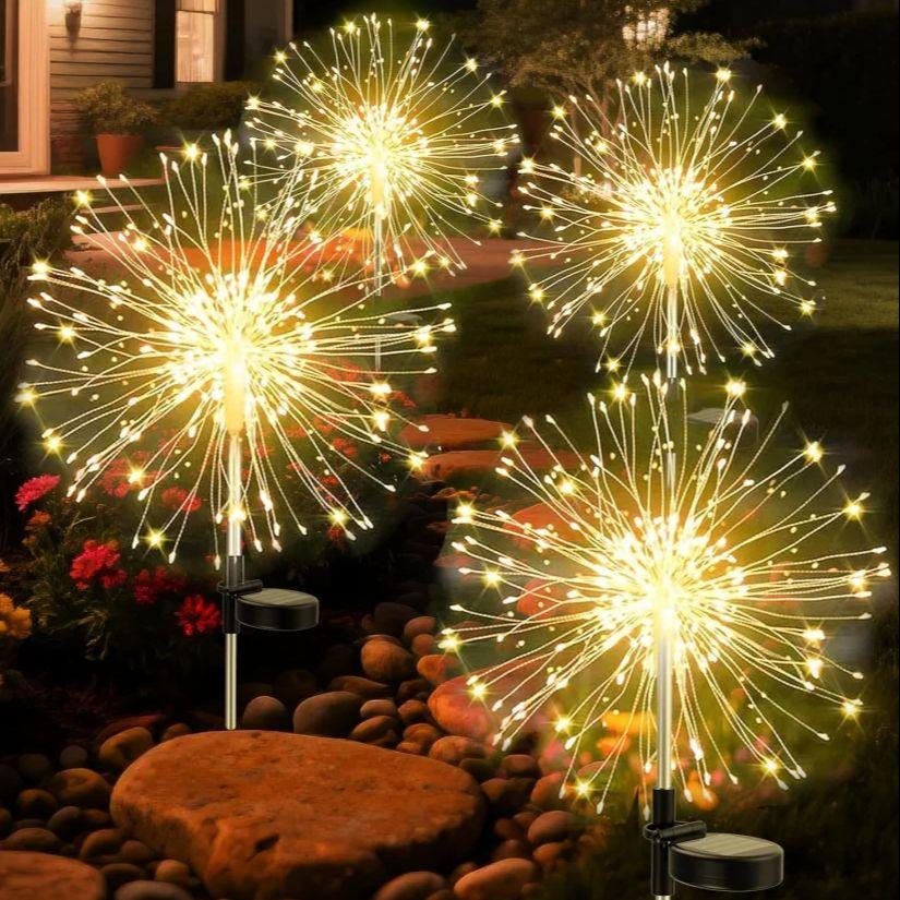 1 Stück Warmes Licht Solar Feuerwerk Licht Außen Wasserdichtes Licht Garten Zäune Rasenornamente für Hochzeitsfeier Dekoration