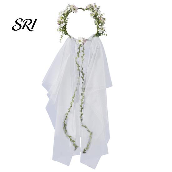 Kids Party Headwear Bridal Veil Lightweight Breathable White Tulle Headband with Bows Flowers Decor Children Versatile Hair Accessory