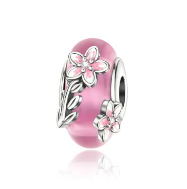 Brand New Pink Charm Bead Components Blossom Dangle Murano Charm Bead Component Bead Components Flower Pendant Bead Component Do It Yourself High