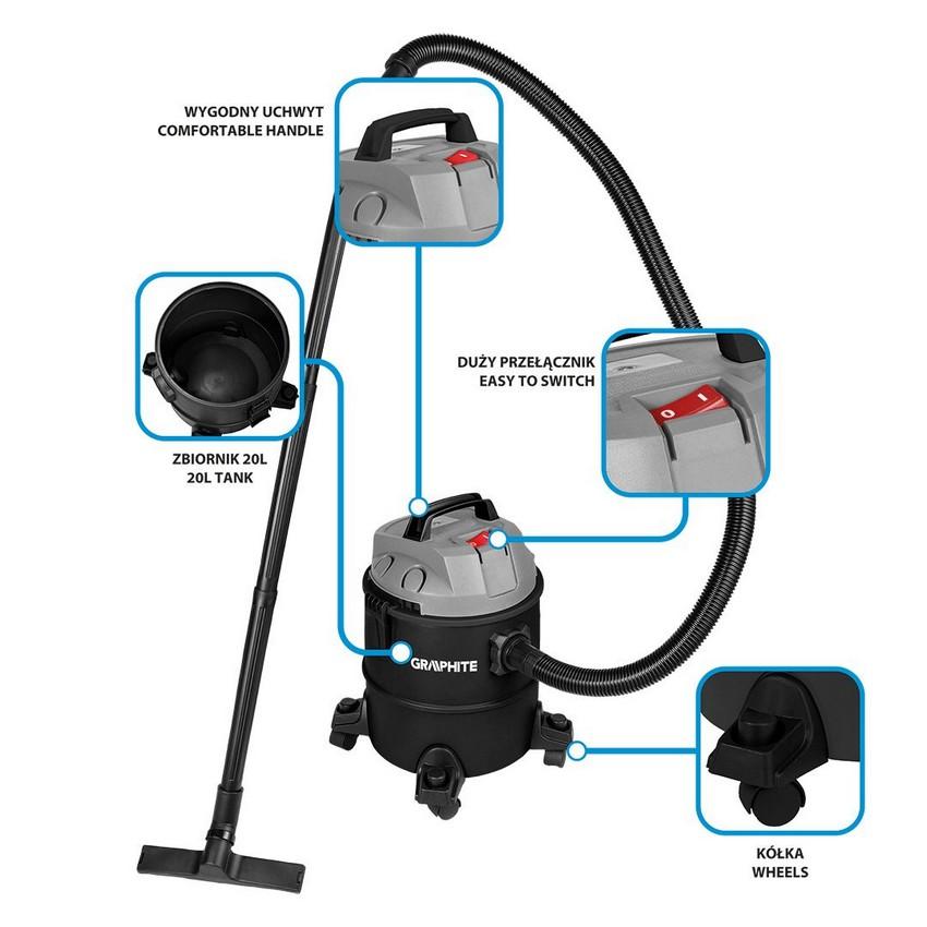 Industrial Vacuum Cleaner 1200W 20L Plastic Tank - T 59G614