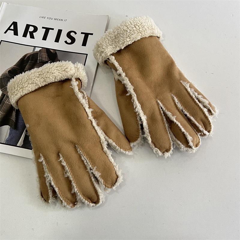 

Имитация шерсти перчатки без пальцев мужские и женские модные замшевые с широким раструбом бархатные теплые и холодные перчатки влагозащитные One Size верблюд