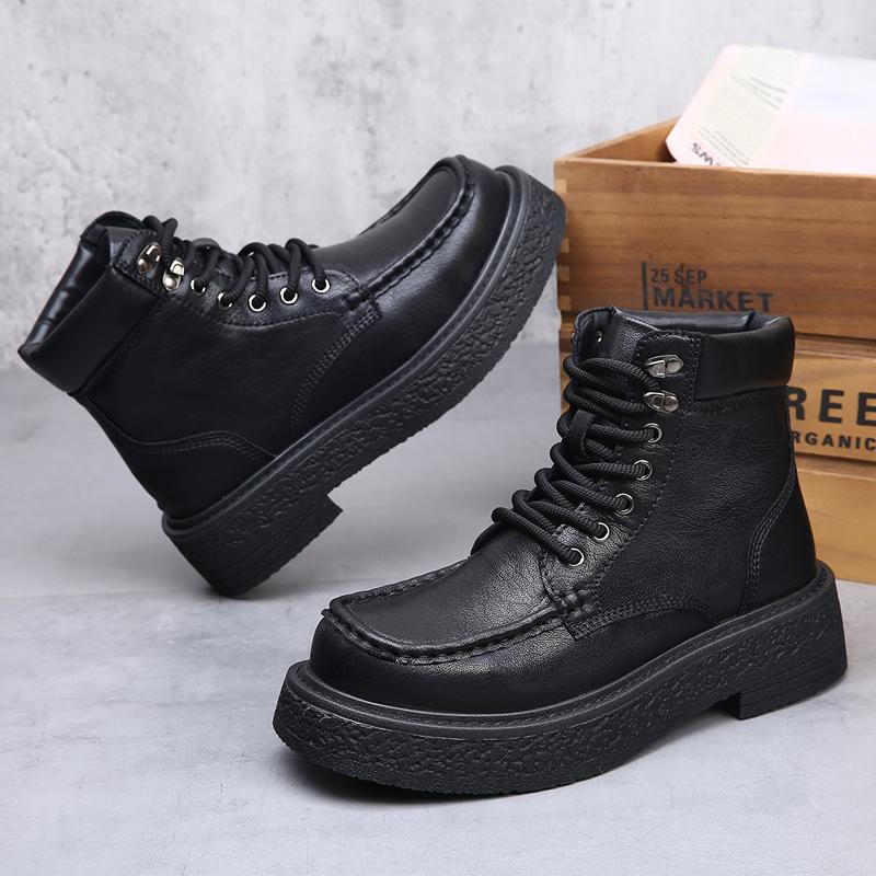 Fashion Fashion Mens Lace Up Walking Boots Leather Male Casual Shoes High Quality Comfortable Motorcycle Boots New High Top Man Botas