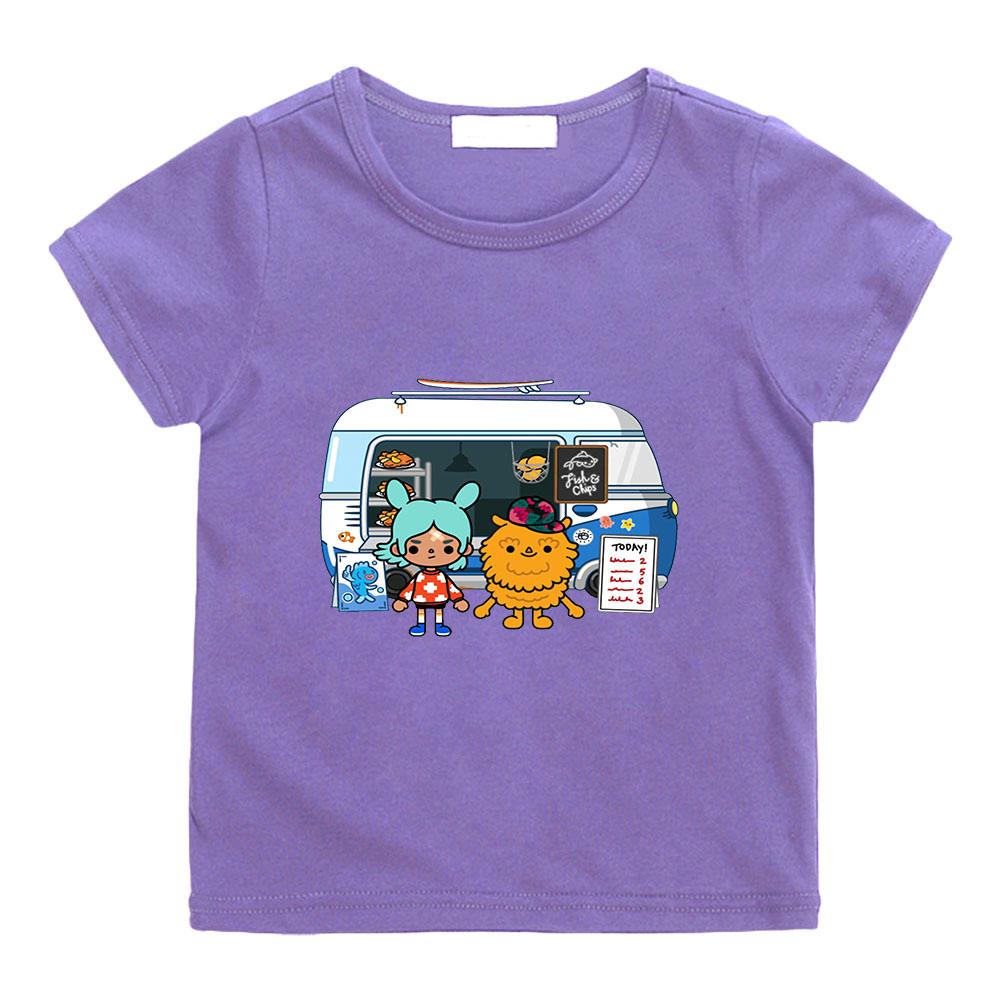 T-shirt con Stampa Cartoni Animati Toca Boca World 100% Cotone Moda Manga Fumetti Manica Corta Carine Ragazzi Ragazze Top Girocollo Magliette Bambini T-shirt Divertente Vestiti Estivi