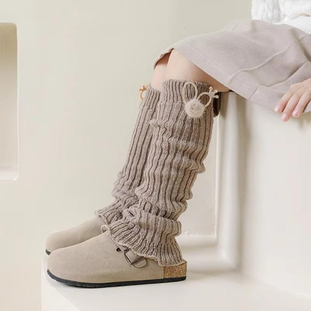 

Plush Ball Leg Warmers Socks Cute Rabbit Ear Children Pile Sock New Boot Sleeve Kids кавовий