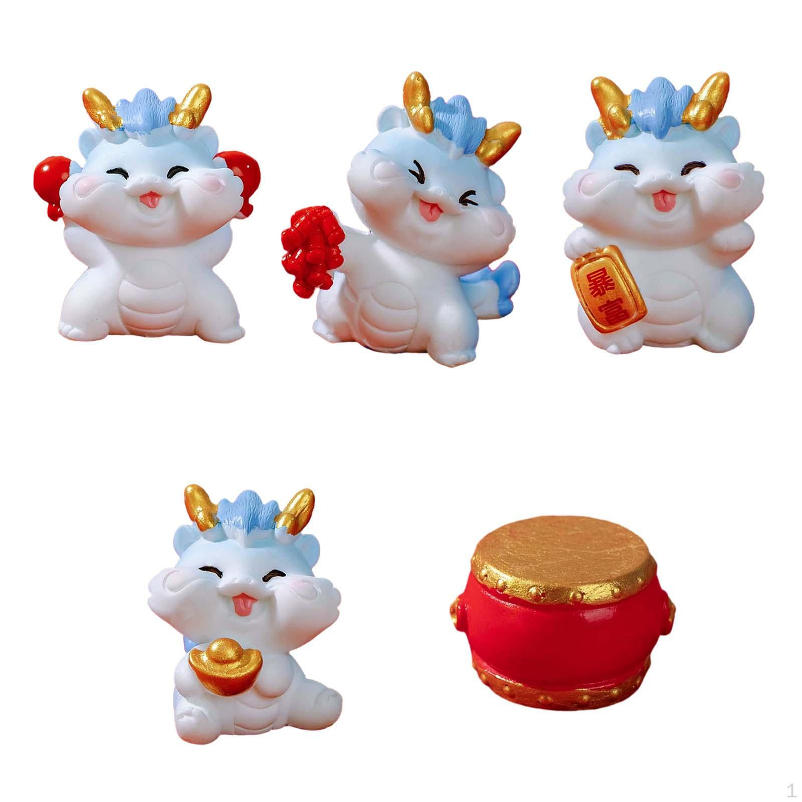 

5 Pieces Dragon Statue Miniature Figurine Decorative Tabletop Ornament Car Dashboard Decoration for