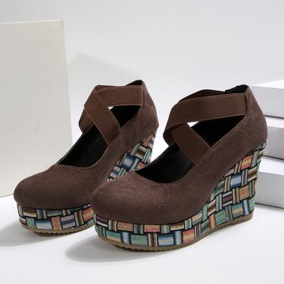 Slope Heel Shoes Spring New Round Head Shallow Mouth Suede Waterproof Platform Anti-slip Wear-resistant High Heels