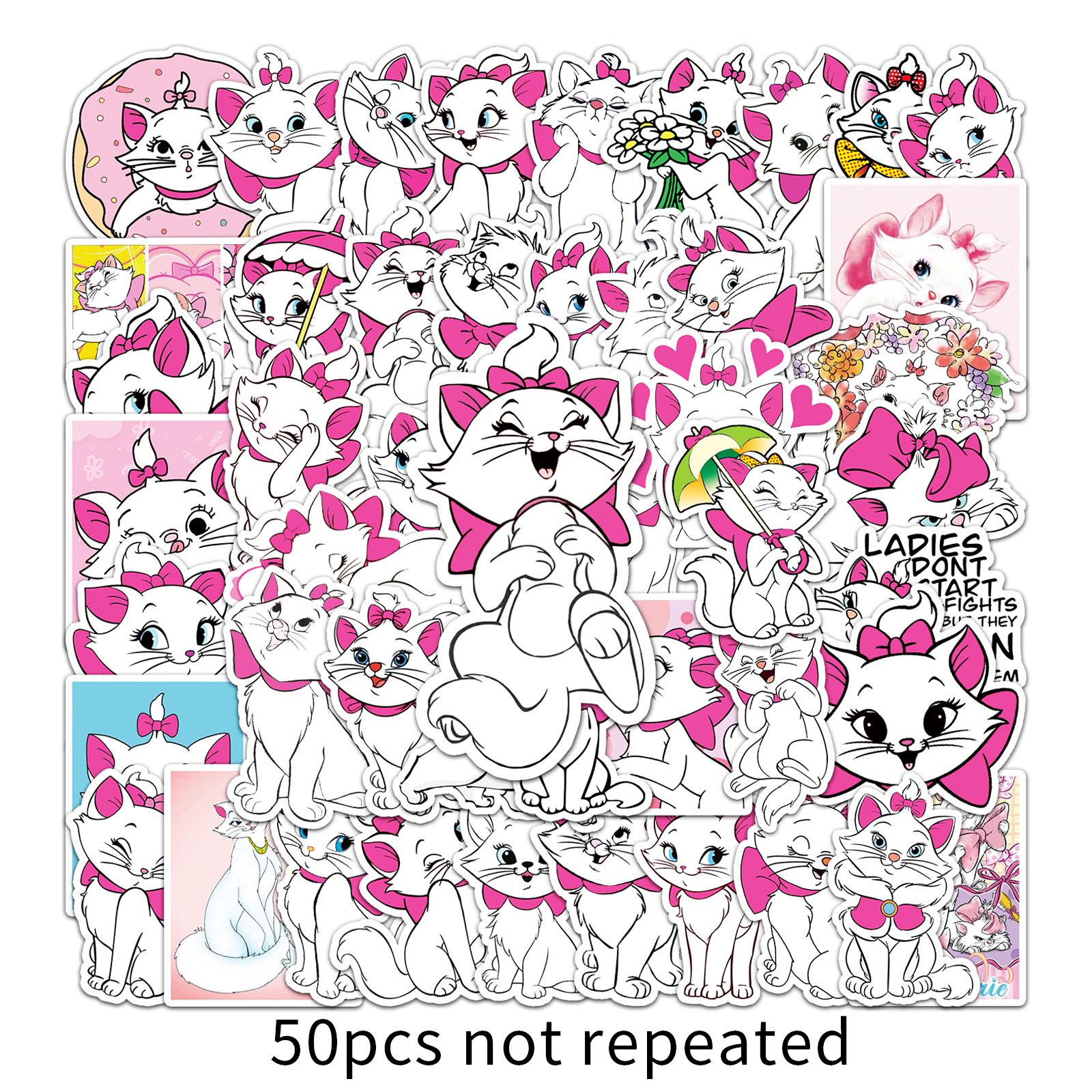 50 Mary Cat Sticker Sheets: Cute Cartoon Cat Waterproof Stickers for Water Bottles & Luggage