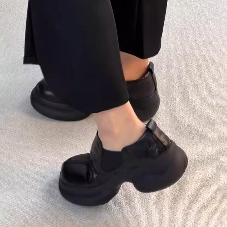 Sheepskin version~ retro thick-soled muffin-soled loafers for women's British style deep mouth and round head small leather shoes