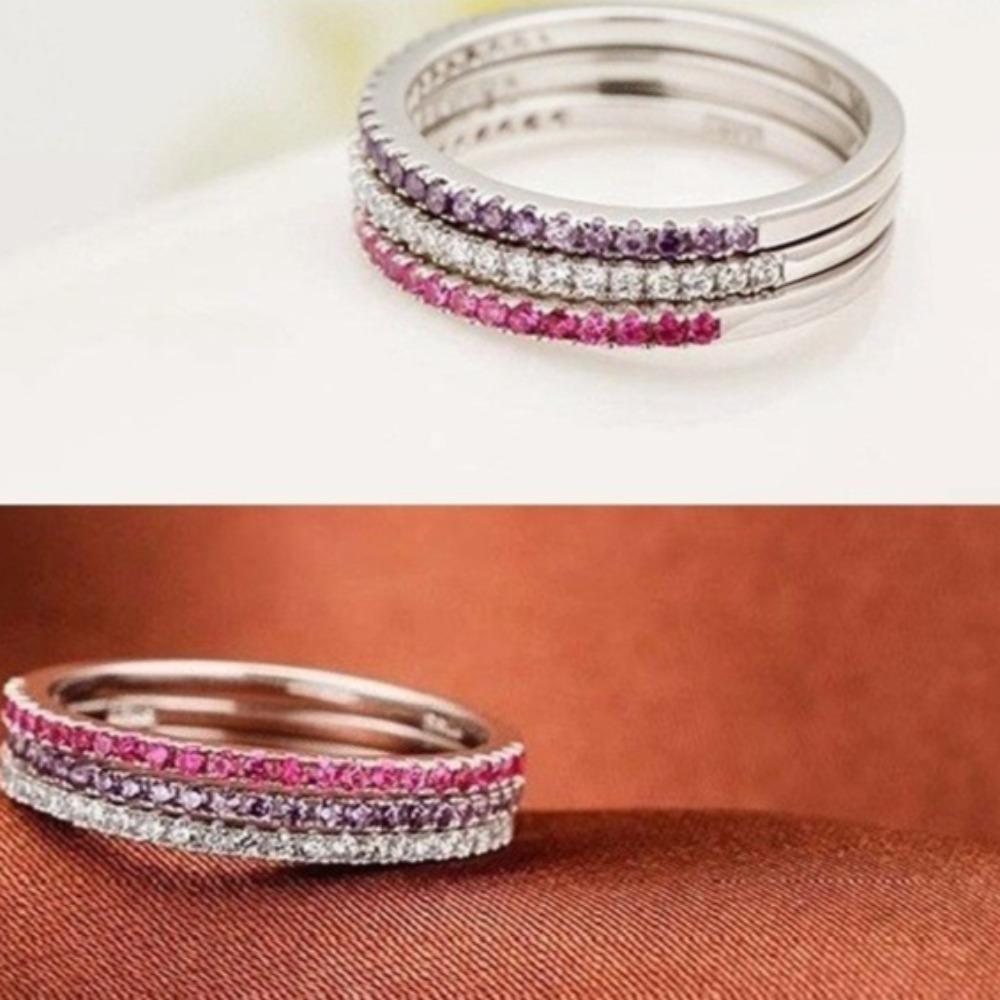 Silver Plated Couple Rings Single Row Diamond Band Wedding Engagement Ring for Women Men