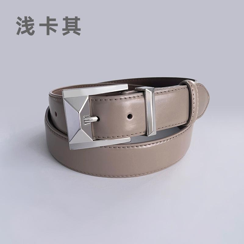 

Кожаный женский ремень из коровьей кожи, простой повседневный, для брюк, джинсов, декоративный, с пряжкой, ширина ремня 3,3 см 105cm легкие хаки