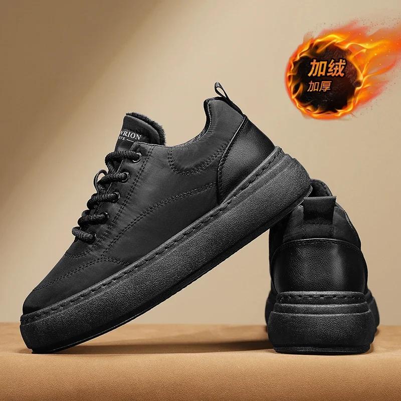 Moda inverno masculino sola grossa sapatos casuais pano de plumas impermeável leve quente ao ar livre sapatos casuais mais veludo tênis grossos
