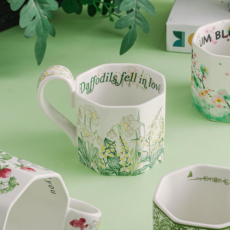 Oil Painting Flower Coffee Cup Matte Retro Exquisite Breakfast Cup Souvenir Niche Birthday Gift Girl