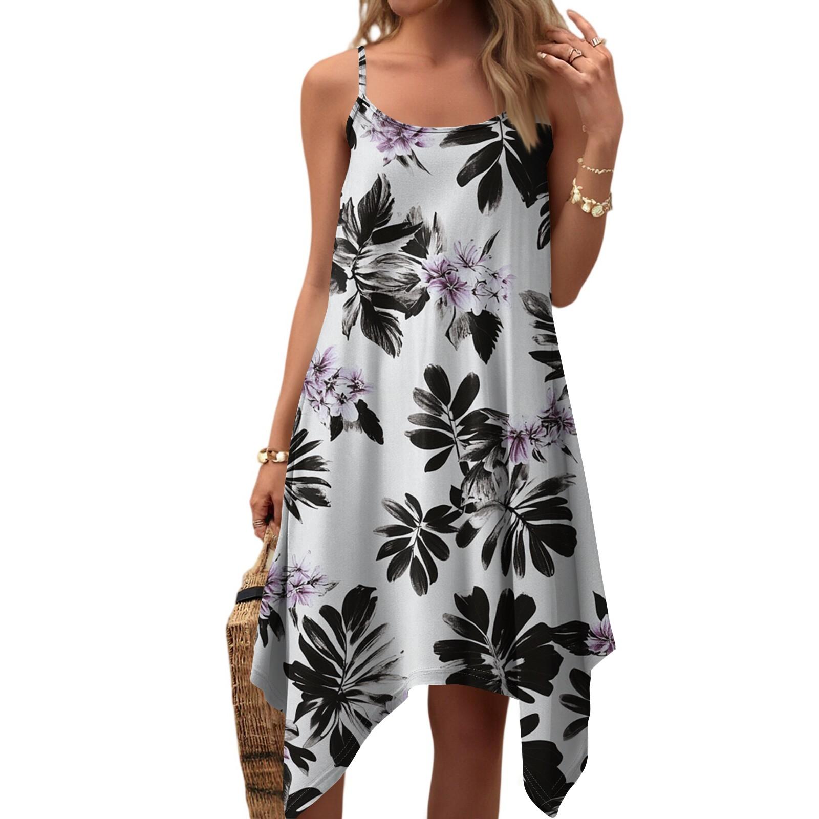 

Женское летнее повседневное винтажное платье с цветочным принтом, круглым вырезом, регулируемыми подтяжками и карманами XXL