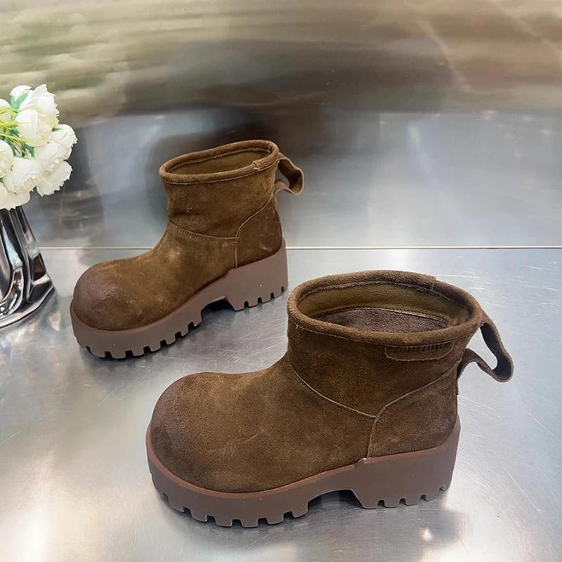 Leopard Snow Ankle Boots Women Platform Suede Warm Shoes Woman 2025 Trend Winter Brand Short Plush Motorcycle Botas De Mujer