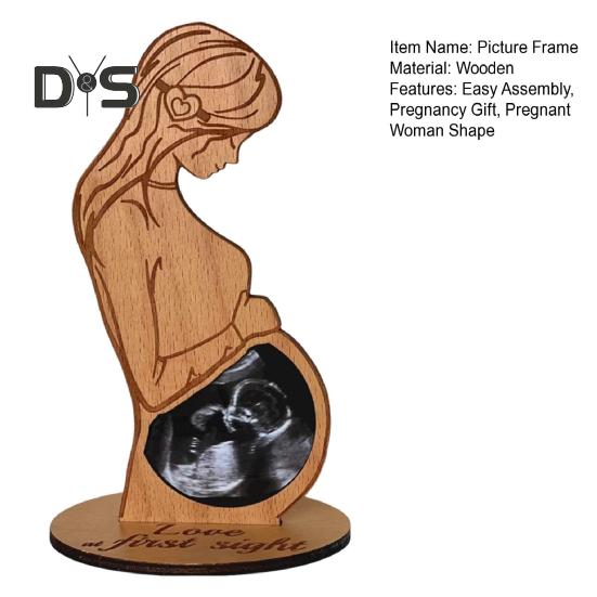Baby Ultrasound Photo Frame Wooden Pregnant Woman Photo Holder Standing Sonogram Picture Frame Baby Keepsake Pregnancy Gift for New Moms Dads