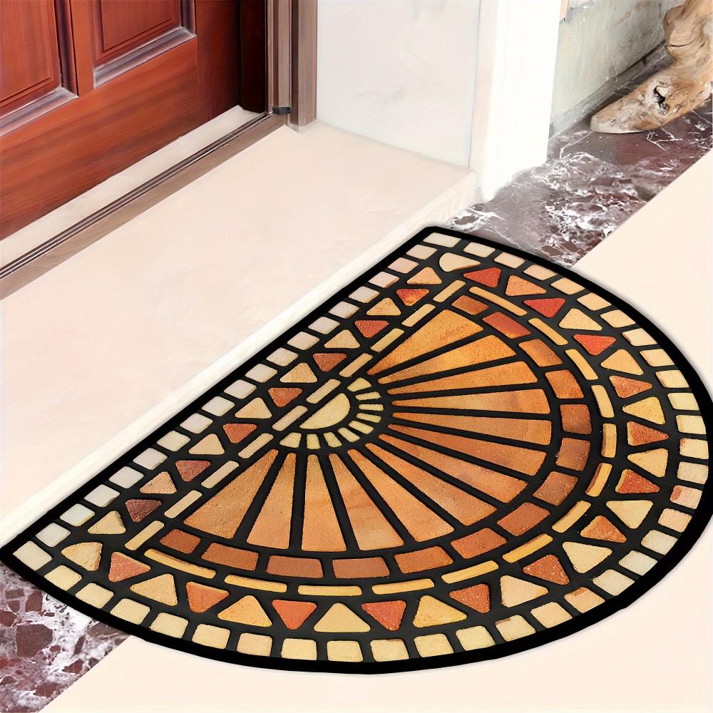 American Vintage Half Round Doormat Warm Orange Geometric Mosaic Pattern Entryway Foyer Bathroom Carpet Home Decor