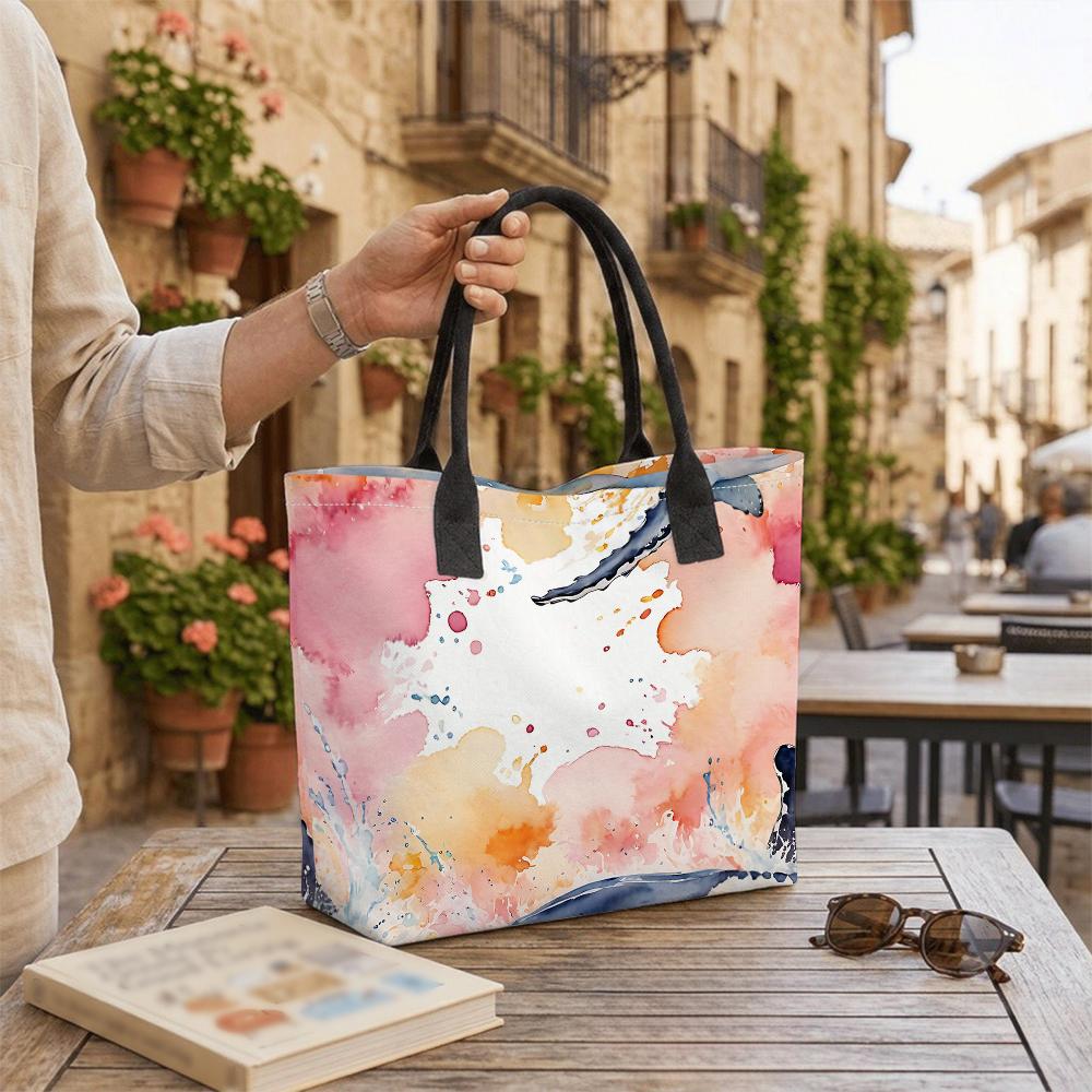 Watercolor Printed Tote Bag Stylish Casual Large Capacity Handbag for Daily Use