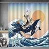 Brave Cat Riding Shark Shower Curtain Set - Ocean Adventure Bathroom Decor