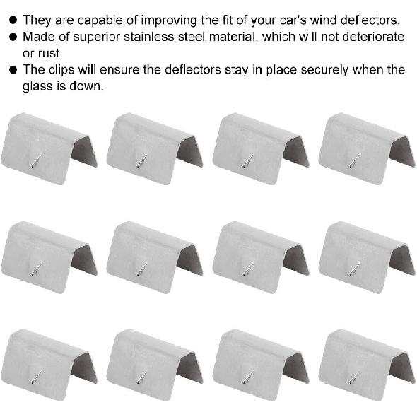 Wind Deflector Clips,12Pcs Car Wind Rain Deflector Channel Stainless Steel Fixing Retaining Clips Fit for G3