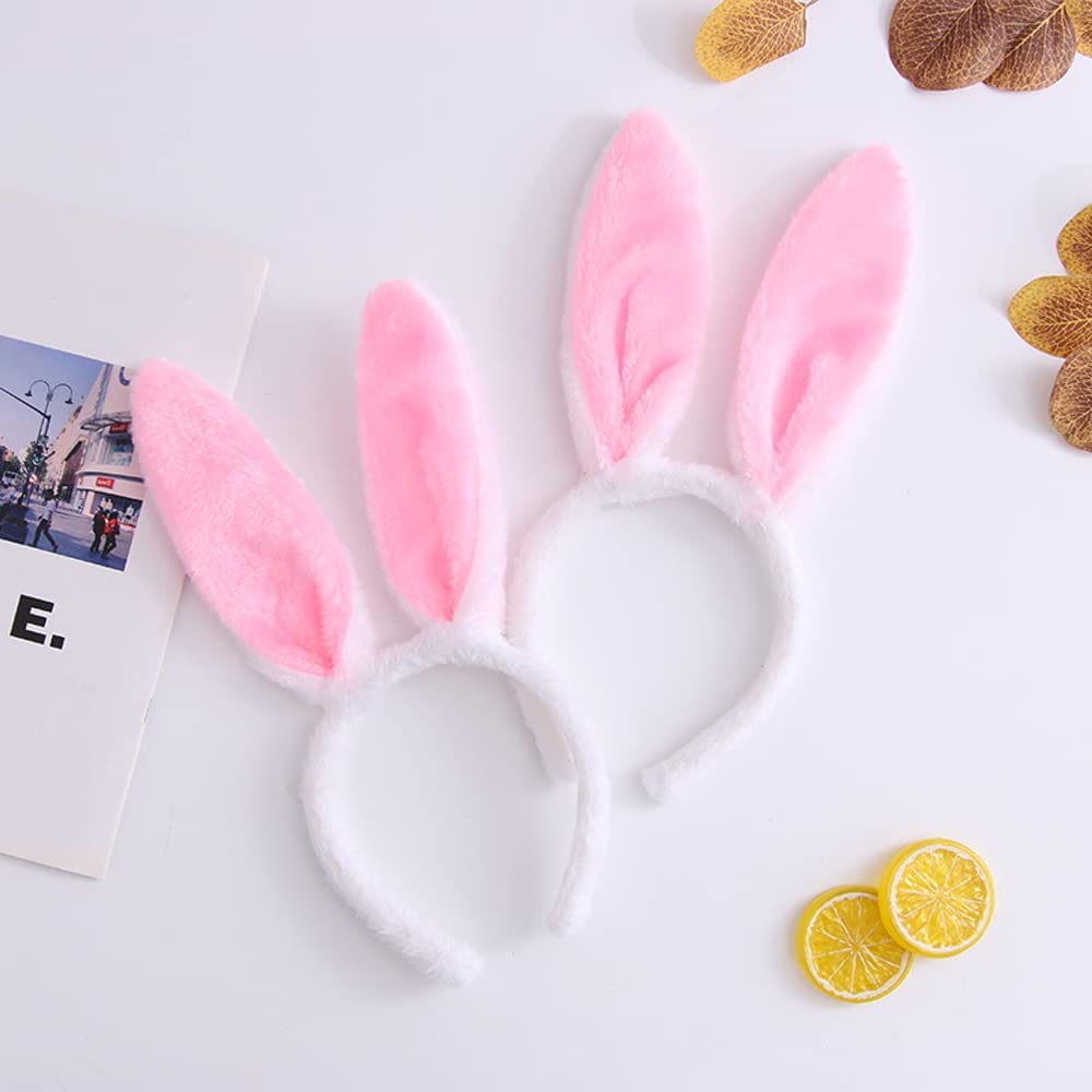 Samcos Rabbit Ear Headbands, Set of 2, Cute Fluffy Bunny Ears, Animal Headbands for Cosplay, Costumes, Halloween, and Parties, White for Adults and
