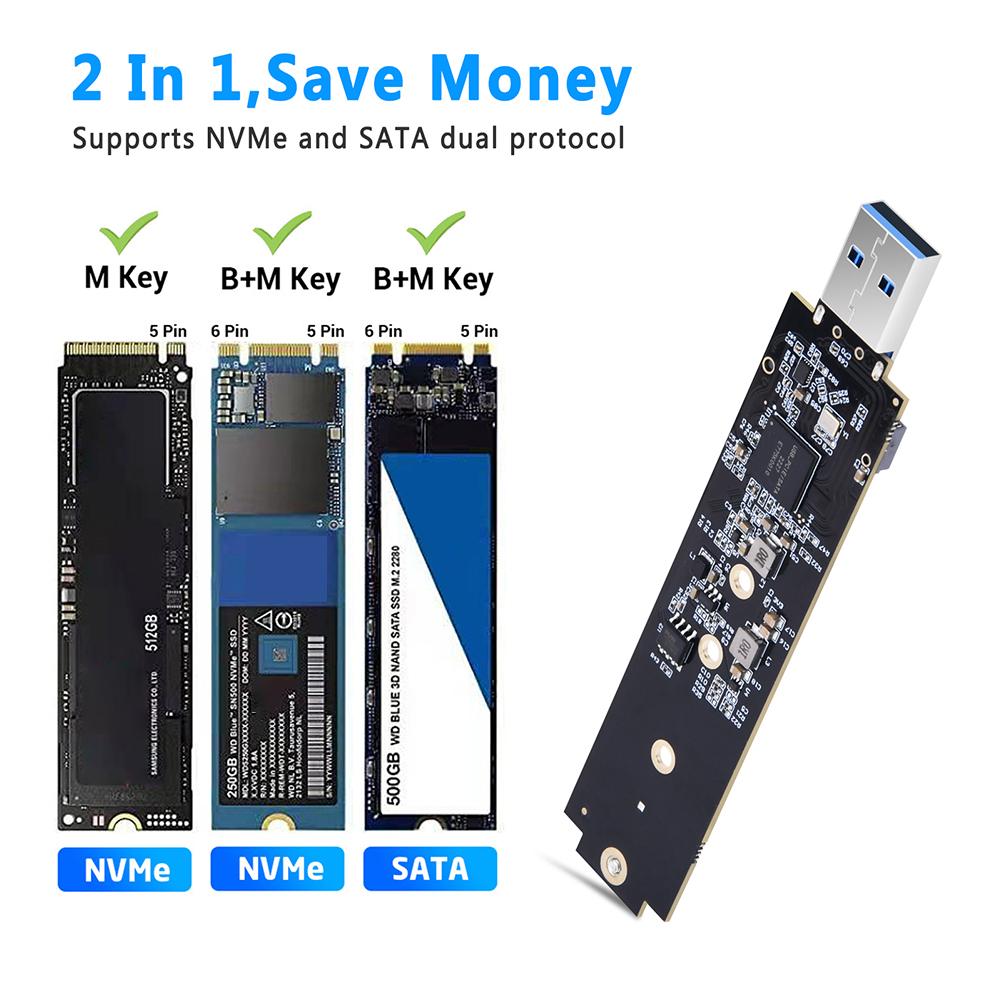 M.2 SATA/NVMe SSD To USB 3.1 Adapter PCI-E To USB 3.1 External Converter Card 10Gbps USB3.1 Gen 2 PCIe To USB3.1 Type A Adapter
