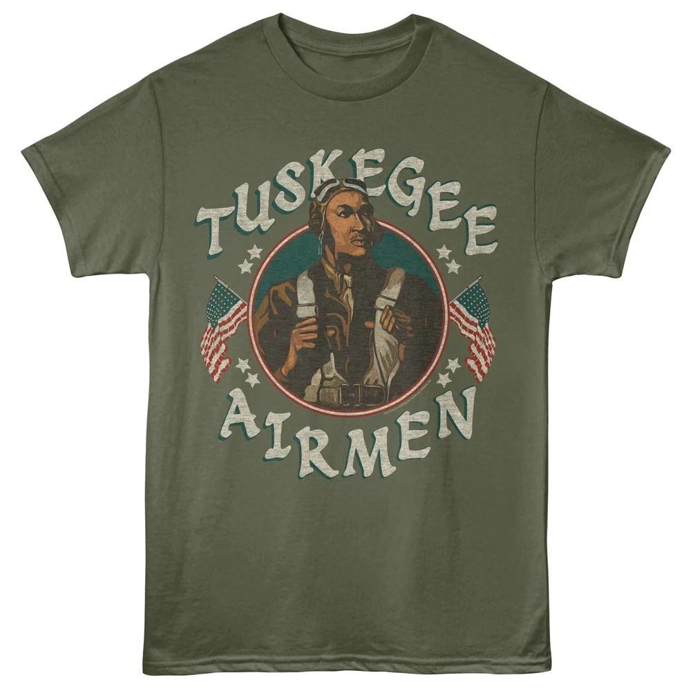 Tuskegee Airmen Icons World War 2 Diez Portrait American Flags Men s T shirt L