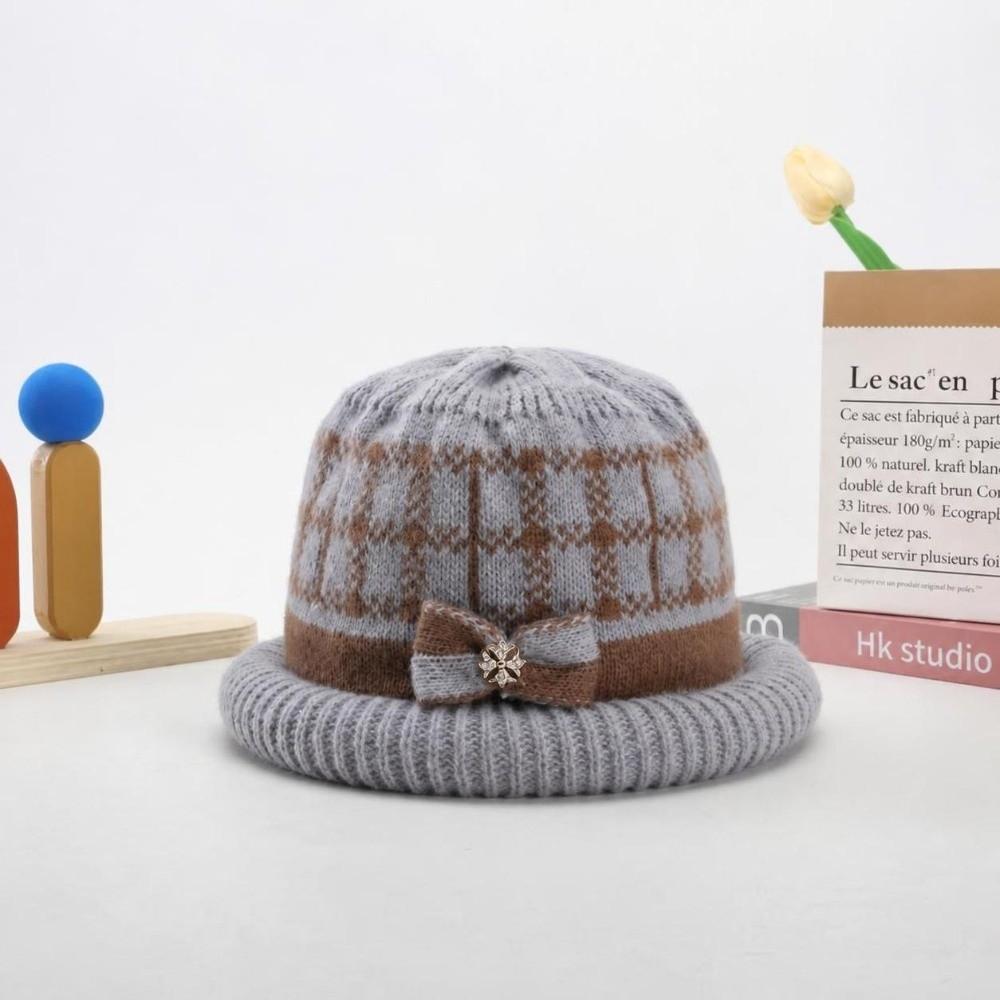 Thickened Knitted Woolen Hat Cold-proof Ear Protection Hat Fashion Dome Bow Bucket Cap Winter