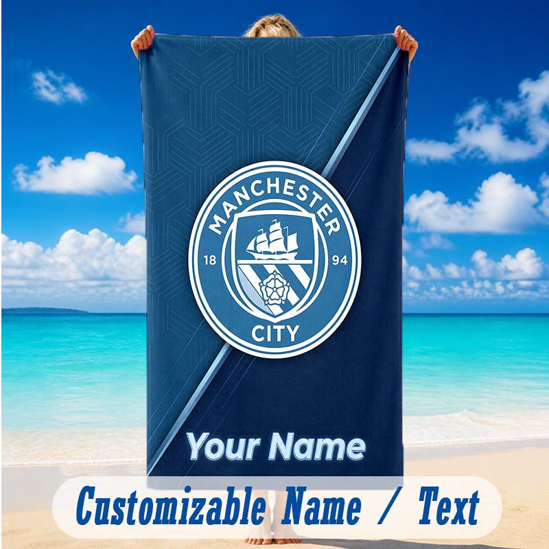 Beach Towel Custom Name Text, Quick Dry Large Towel For Beach HomeManchester City