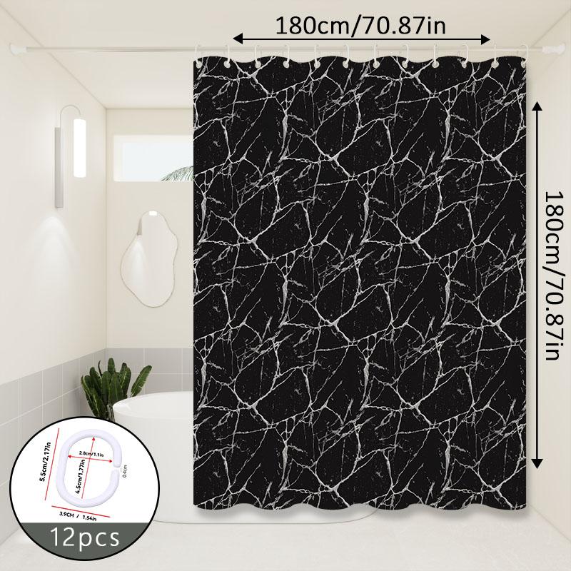 Black Marble Pattern Shower Curtain, Light Luxury Texture Design, Bathroom Style Decoration, Shower Partition Curtain