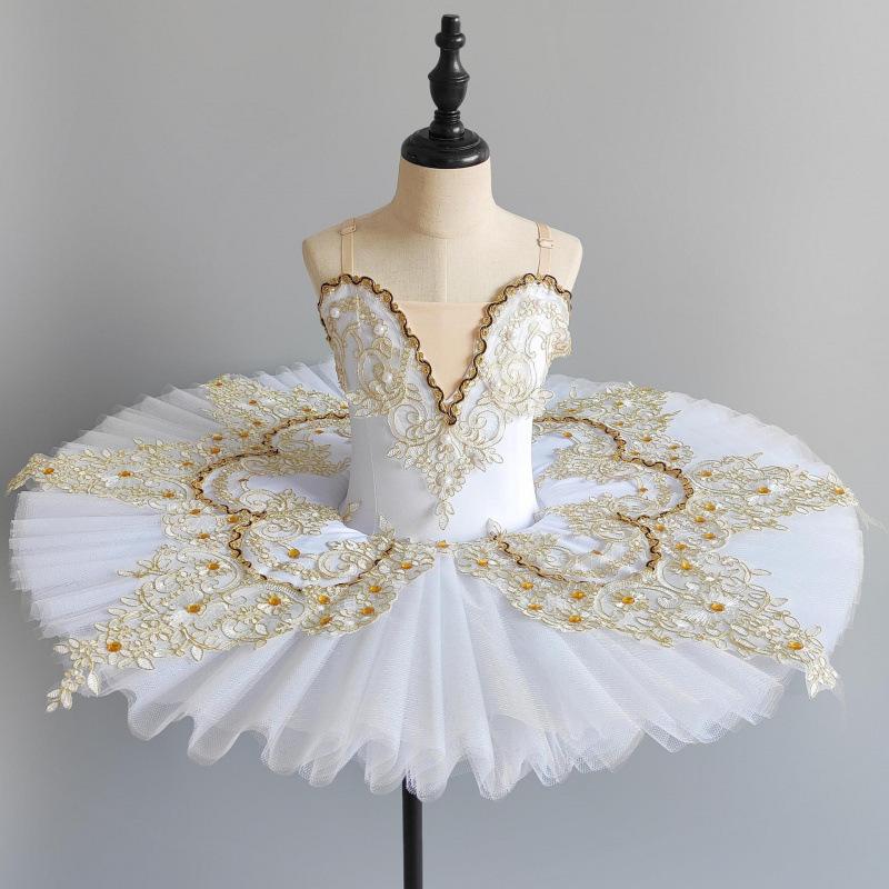 Girl Professional Ballet Tutu Dance Dress Performance Costume Kids Ballerina Dancewear White Swan Lake Pancake Princess Dresses