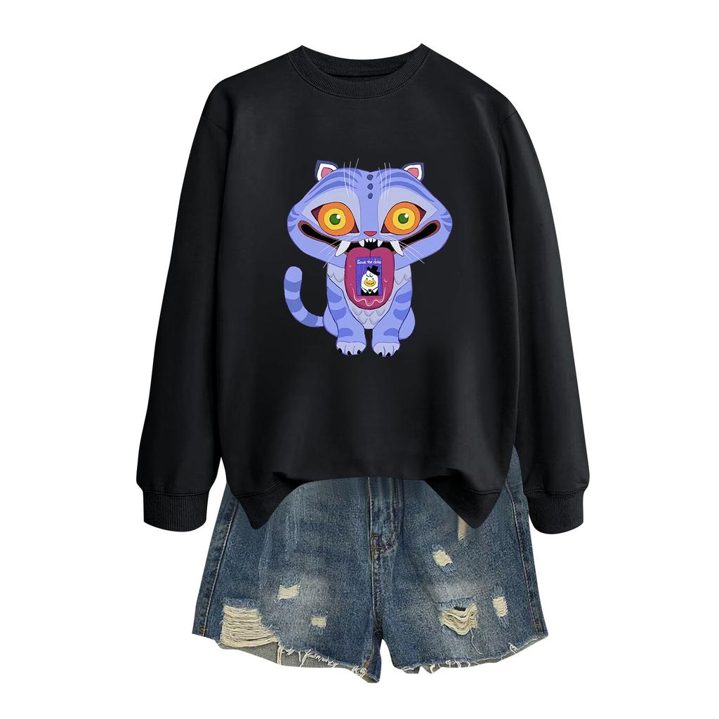 Damemote Casual Langermet trykt rundhals sweatshirt topp