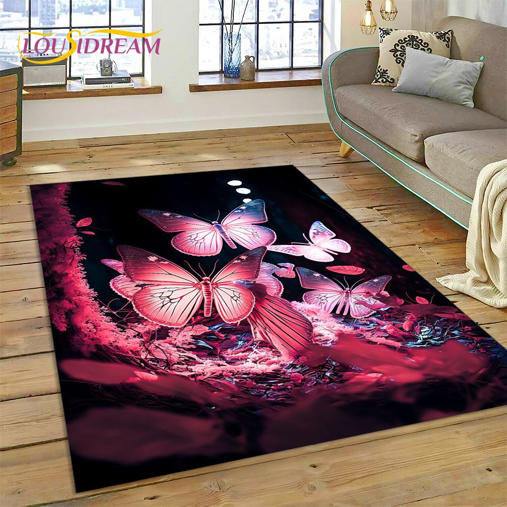 Cartoon Flower Fantasy Butterfly  HD Carpet Rug for Home Living Room Bedroom Sofa Doormat Decor,Kids Area Rug Non-slip Floor Mat