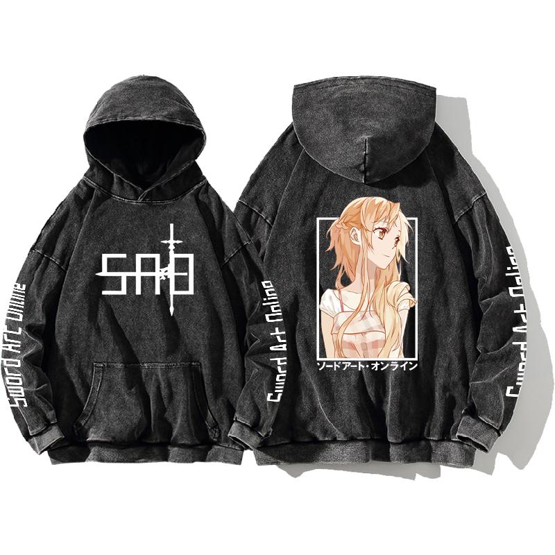 Sword Art Online Hoodie Anime Printed Sweatshirt Women Men Clothing Long Sleeve Streetwear Washed Cotton Loose Hooded Pullover
