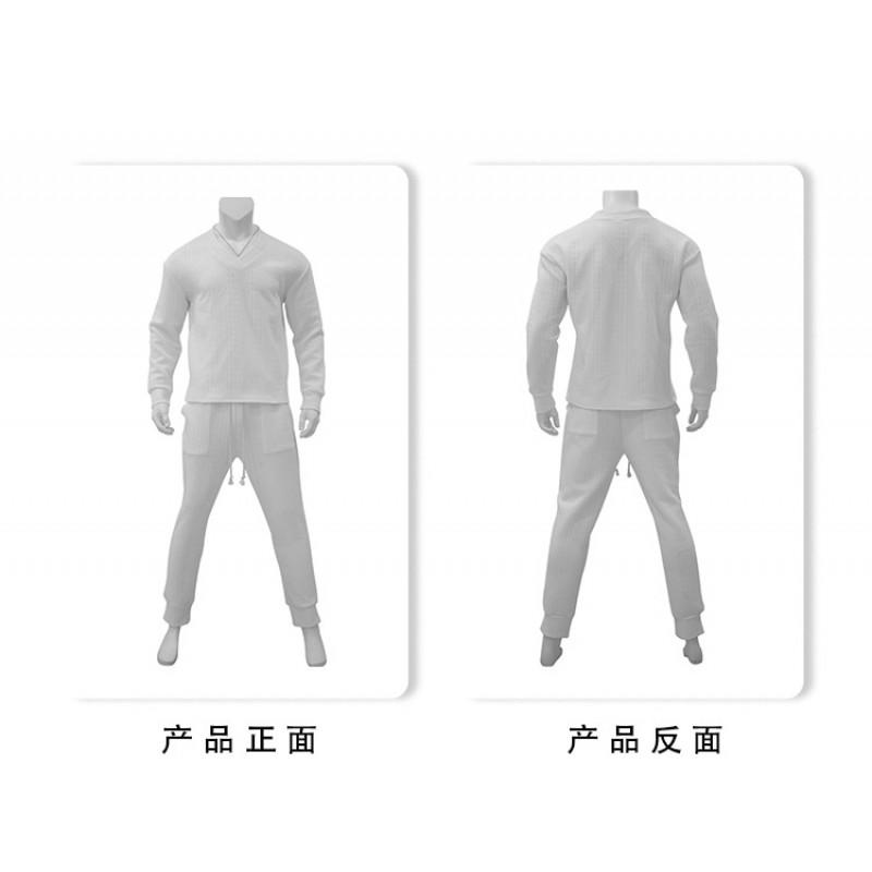 Mens V-Neck Jacquard Knit Sweater Casual Pants Set Outfit Teens Young Adults
