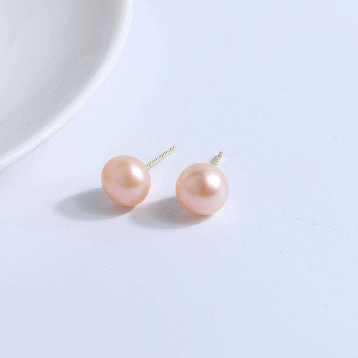 White Pink Purple Natural Freshwater Pearl Stud Earrings For Women Gold Plated Copper Fashion Simple Jewelry