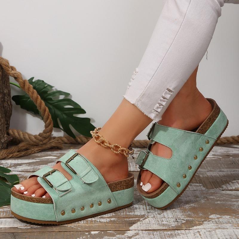 Large Platform Birkenstock Sandals Spring/Summer New Metal Buckle Beach Shoes