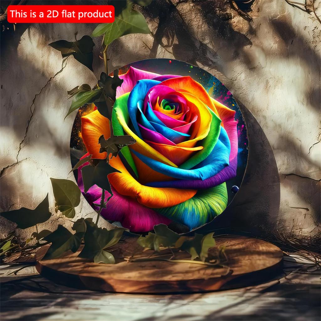 2d Flat 20*20cm A High-quality Decorative Logo Set, Circular Wooden Logo, Bright Floral Pattern, Durable Wooden Wall Artwork, Suitable for Home