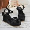 Cross-border Foreign Trade Summer New Fashion Commuter Heightening One Line Buckle Sandals Women's Comfortable Wedge Sandals