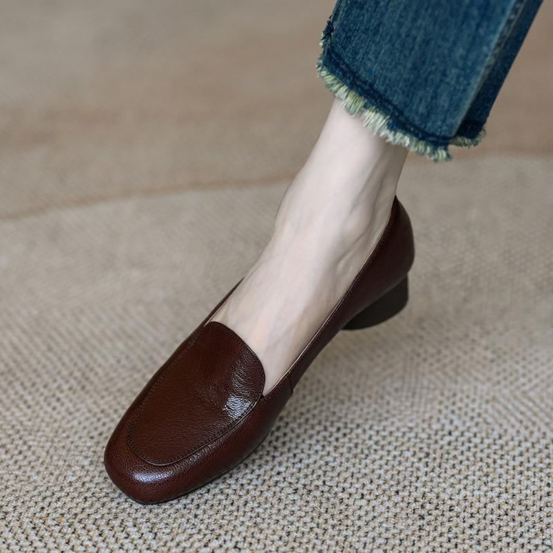 Special Offer 2024 Black Women's Work Shoes, Not Tired Feet, Soft Leather Widened and Fattened Thick Heel 3 Cm Small Heel Single Shoes