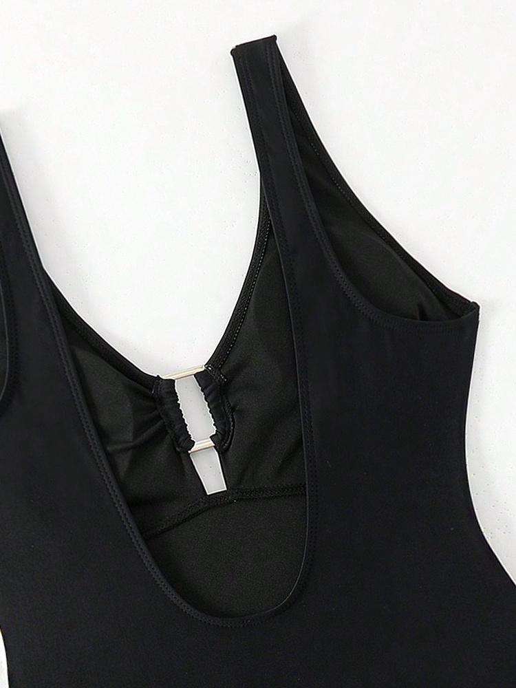 Jednoczęściowy strój kąpielowy damski 2026 Nowy Czarny na ramiączkach z dekoltem V Seksowny Monokini Kostium kąpielowy Letni Bez pleców Strój plażowy Damski